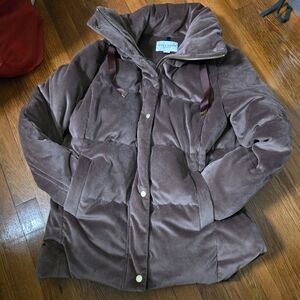 EUC Cole Haan Down Velvet Puffer Coat M Mauve/Dark Pink